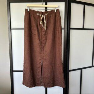Vintage Deane & White 100% Linen y2k Boho Brown Maxi Skirt w  String Belt